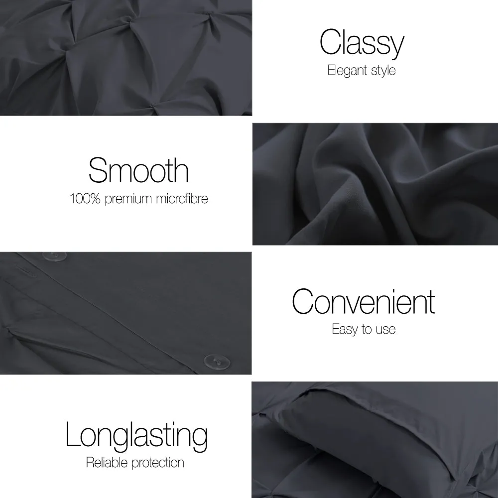 3-Piece Black Pinch Pleated Quilt Cover Set Queen Giselle Bedding