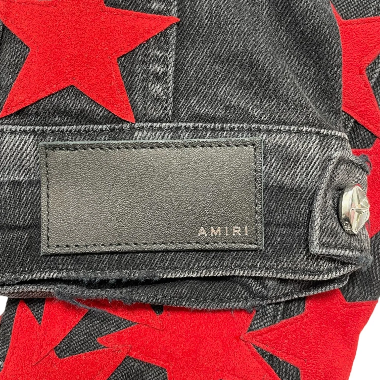 Amiri x Chemist Ultra Suede Star Patch Denim Jacket Aged Black Red