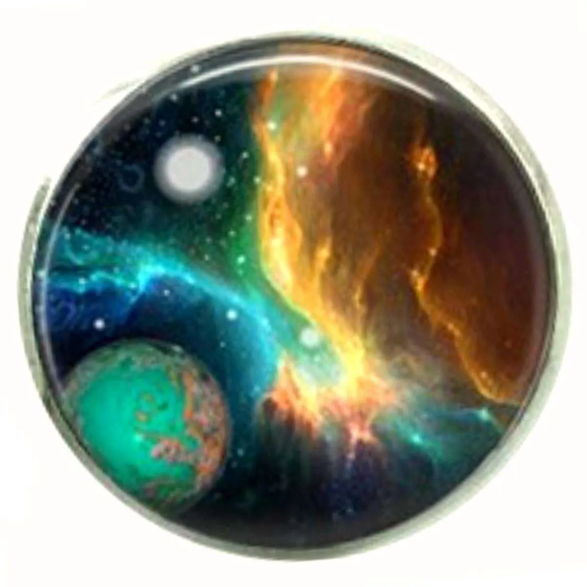 Bassin and Brown Space and Planet Cufflinks - Navy/Green/Yellow