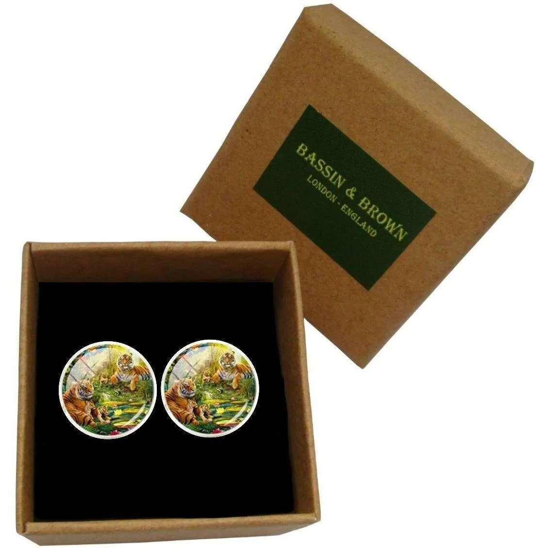 Bassin and Brown Tiger Cufflinks - Orange/Green