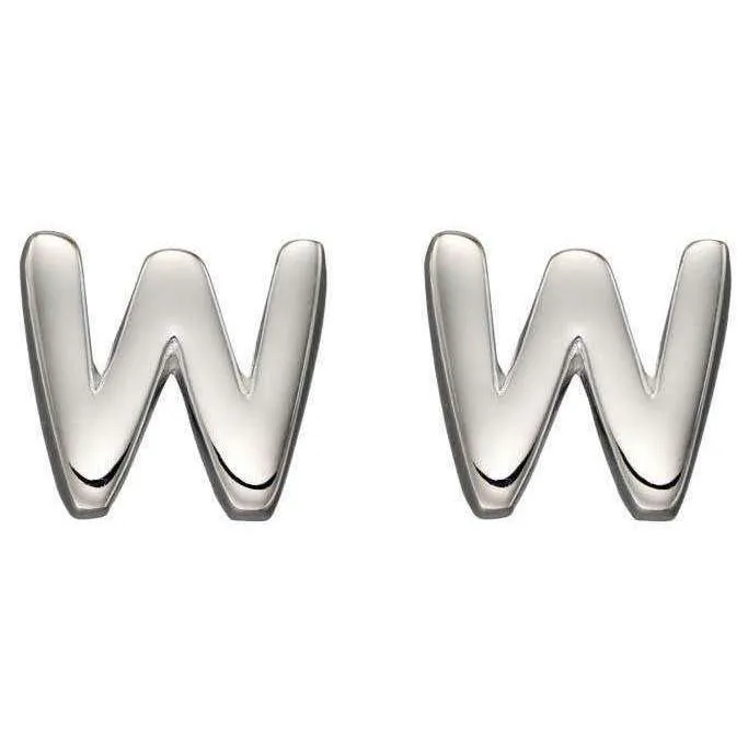 Beginnings W Initial Stud Earrings - Silver