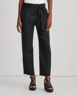 Belted Linen Pant In Black