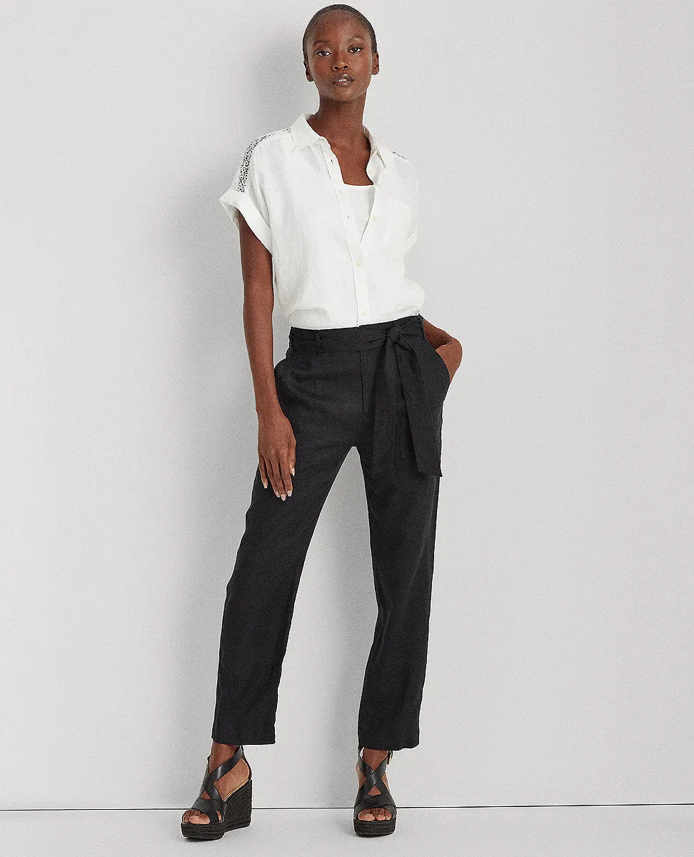 Belted Linen Pant In Black