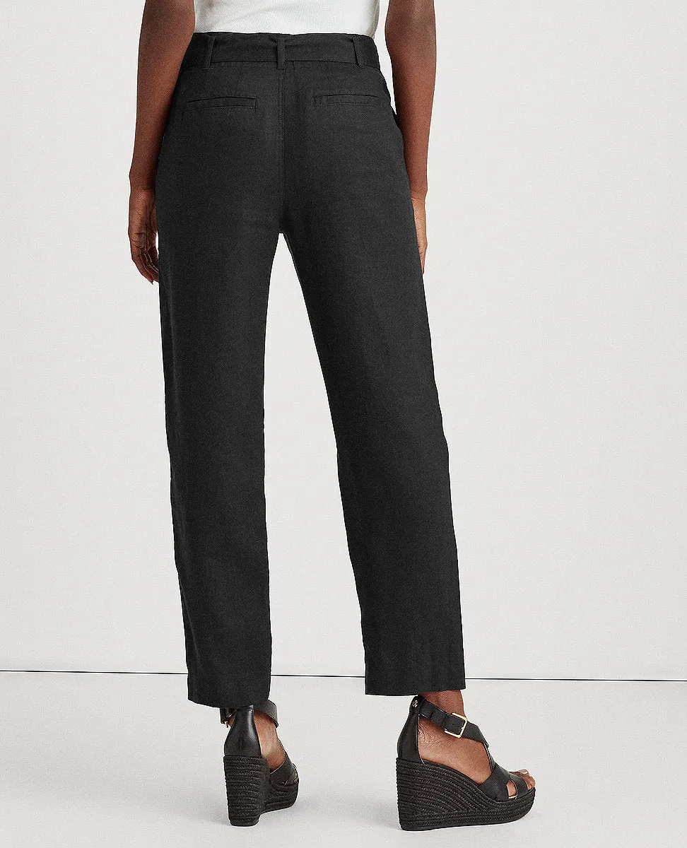 Belted Linen Pant In Black