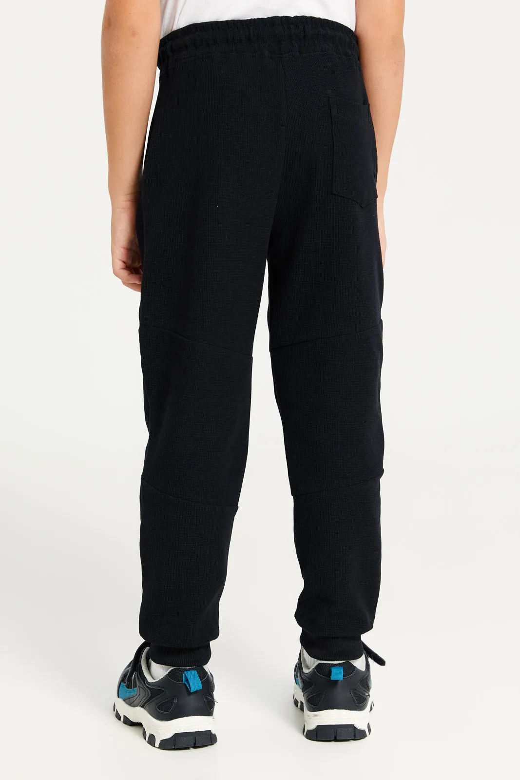 Boys Black Cut & Sew With Pocket Zipper Pant