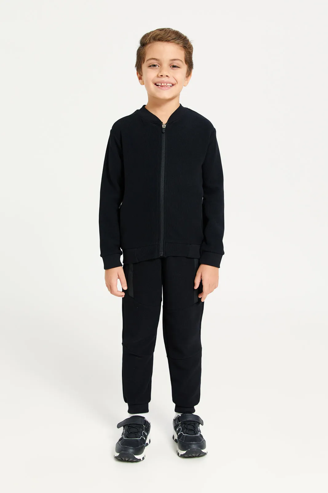 Boys Black Cut & Sew With Pocket Zipper Pant