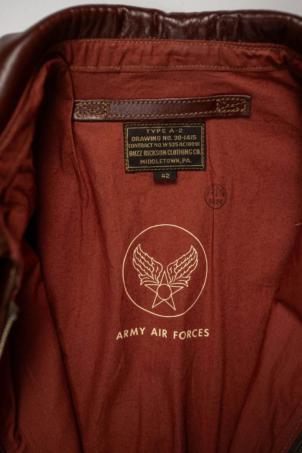 Buzz Rickson's BR80595 Type A-2 “Contract no. w535 AC-18091 Rough Wear Clothing co.” - R/Brown