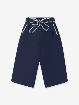 Chloé Girls Linen Flared Trousers in Navy