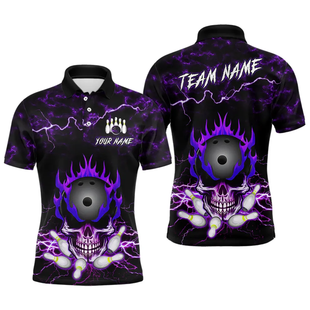 Coolspod Bowling Skull Thunder Team Multicolor Option Customized Name 3D Polo Shirt, Skull Shirt