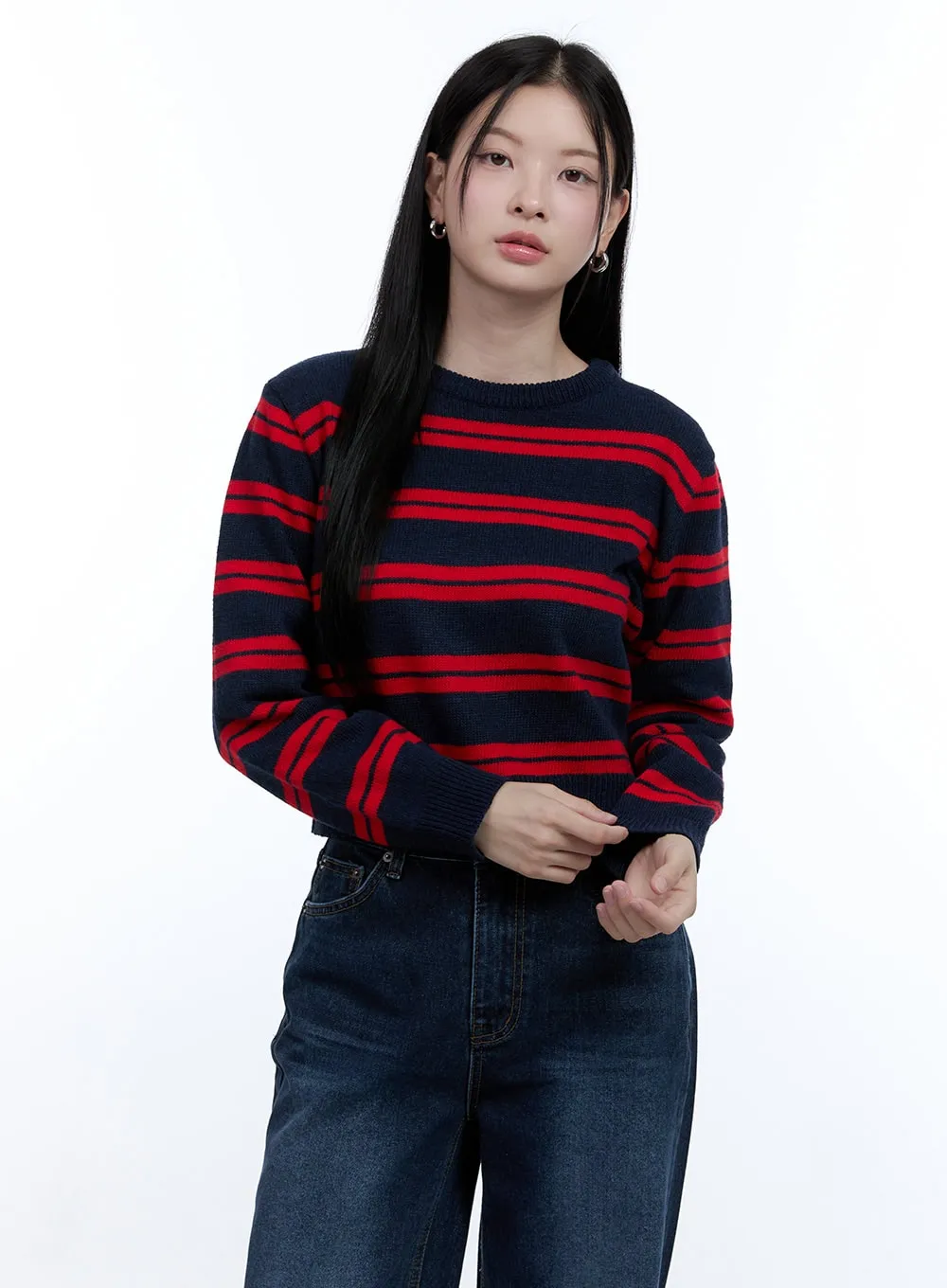 Cozy Stripe Wool-Blend Crop Top OO429