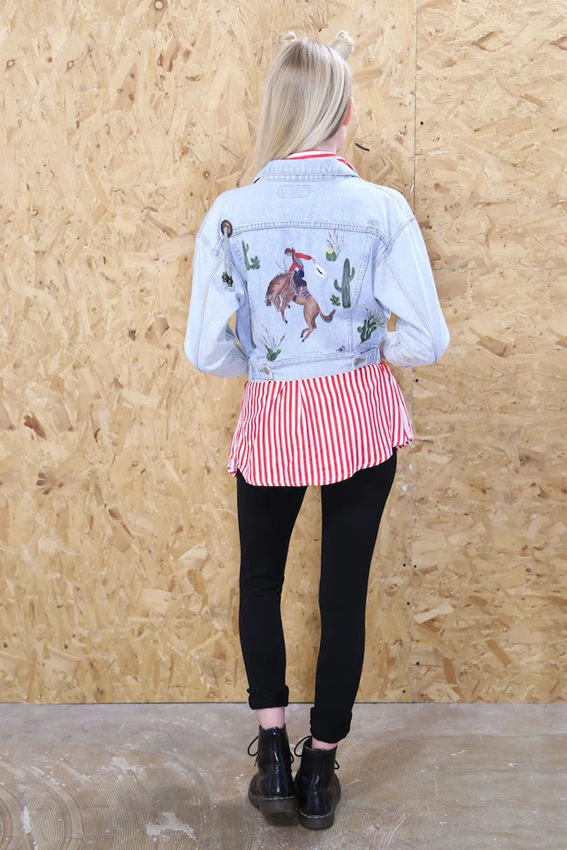 Cropped Denim Jacket with Hand Painted Back Detail