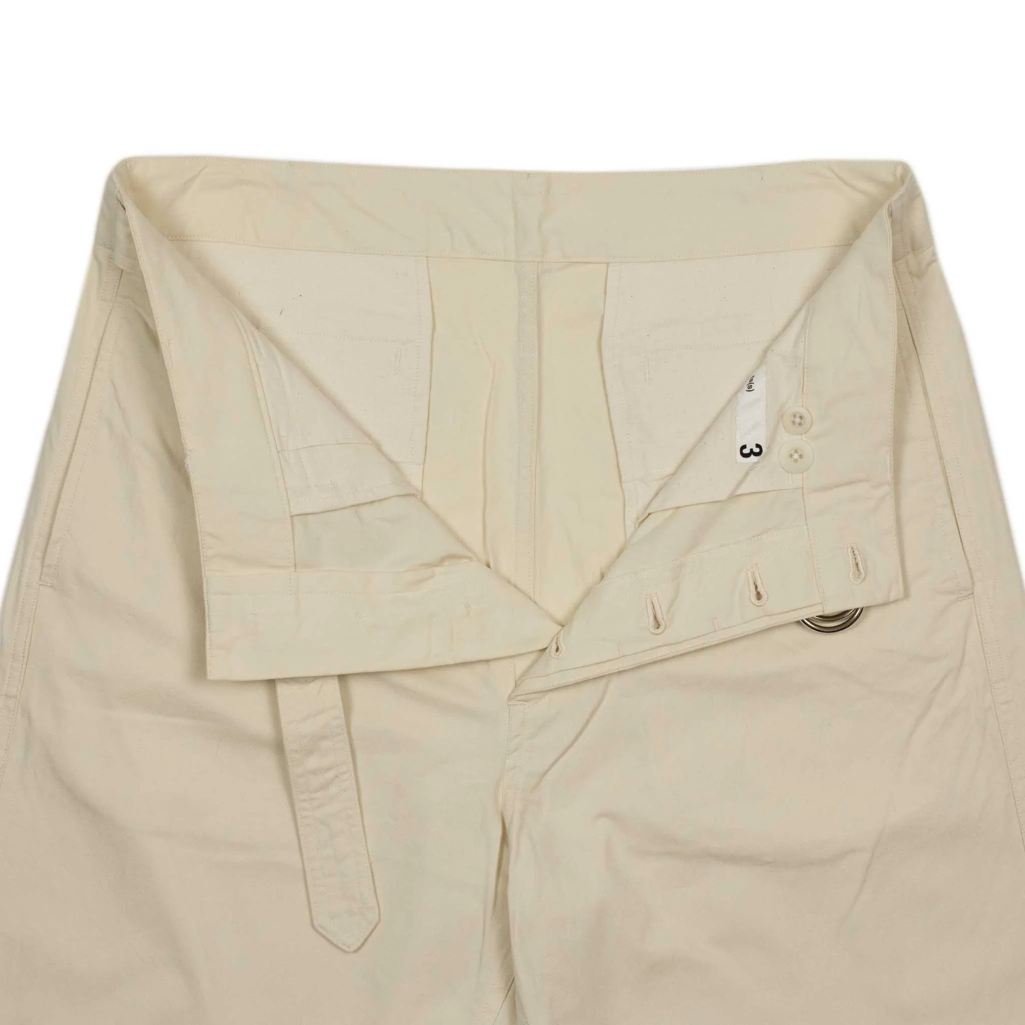 D-ring belted trousers in natural slubby cotton twill