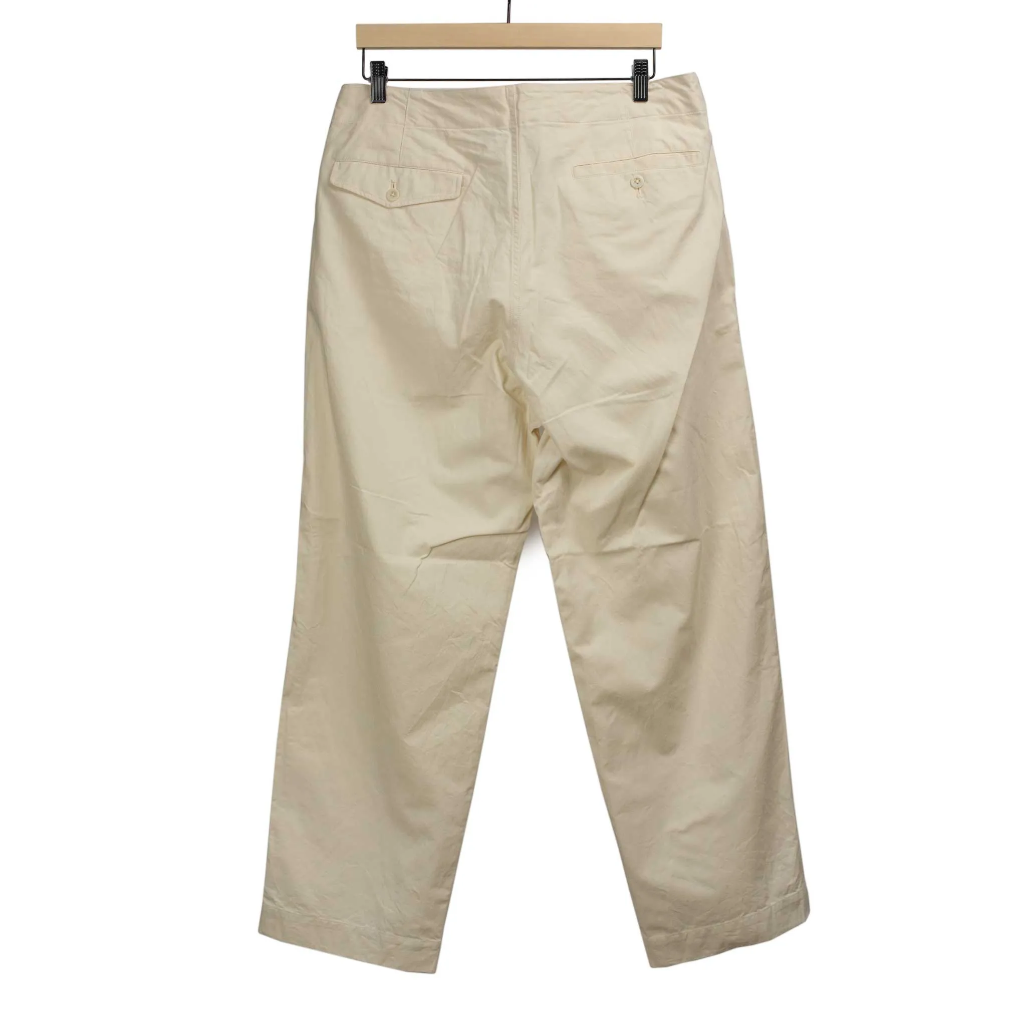 D-ring belted trousers in natural slubby cotton twill