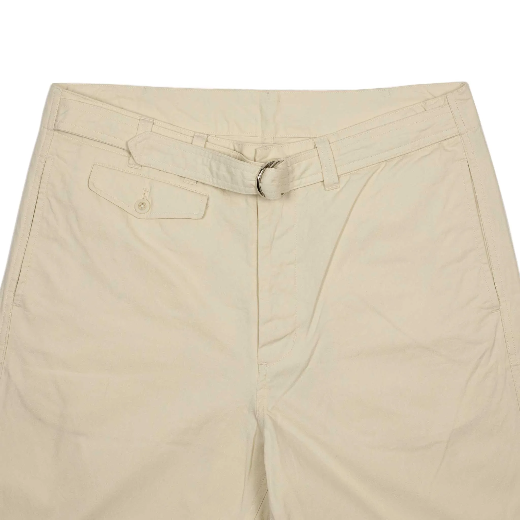 D-ring belted trousers in natural slubby cotton twill