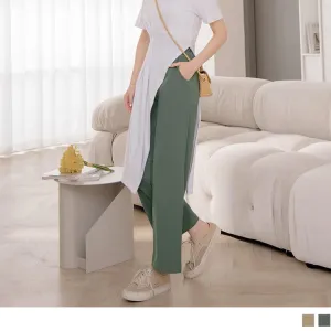 ELASTIC WAIST COOL STRAIGHT LEG CASUAL PANTS