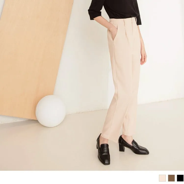 ELASTIC WAIST PLEAT STRAIGHT LONG SUIT PANTS