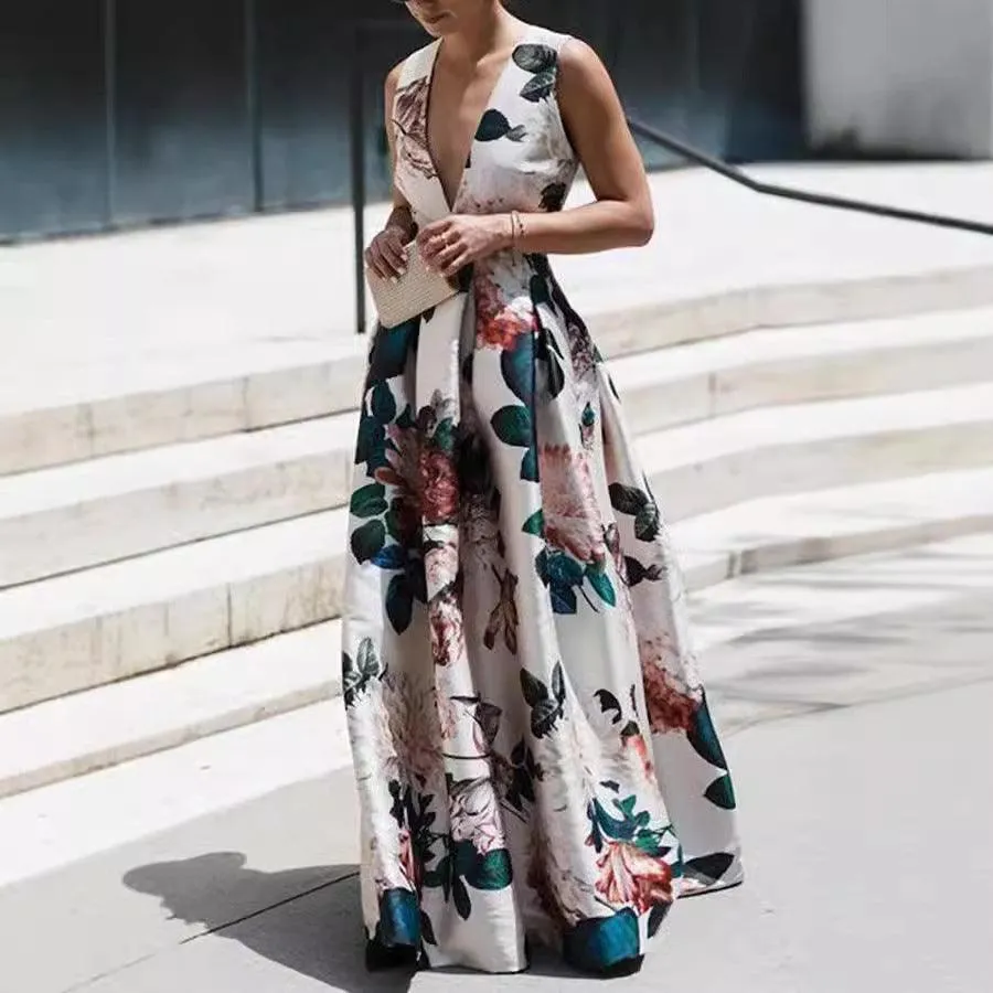 Elegant V-neck Long Dress