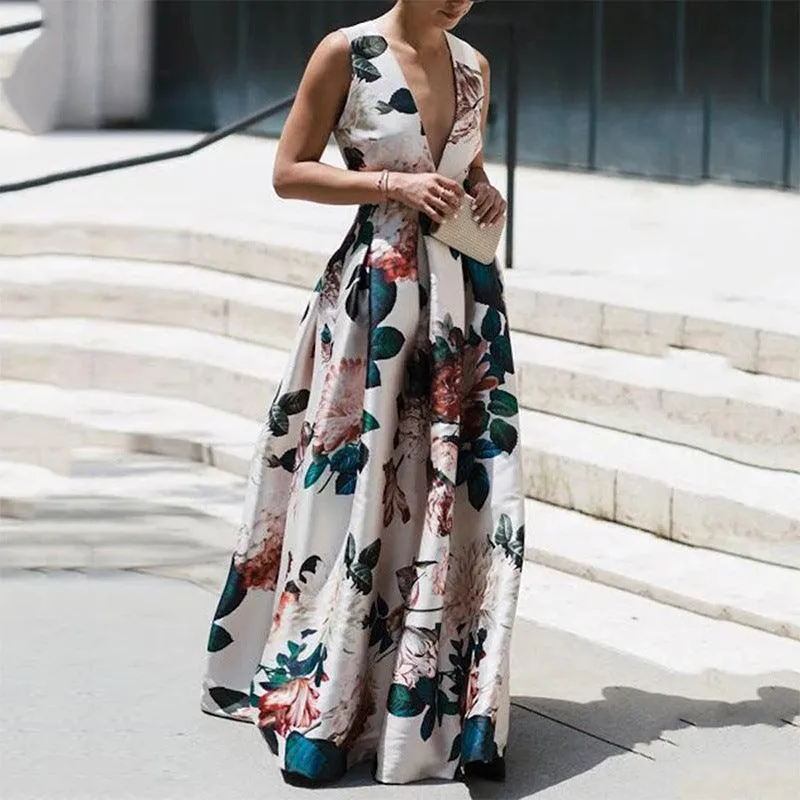 Elegant V-neck Long Dress