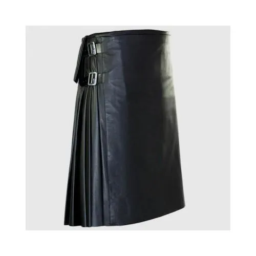 Fashionable Cowhide Leather Pleated Kilt