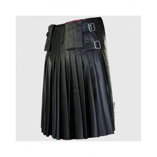 Fashionable Cowhide Leather Pleated Kilt