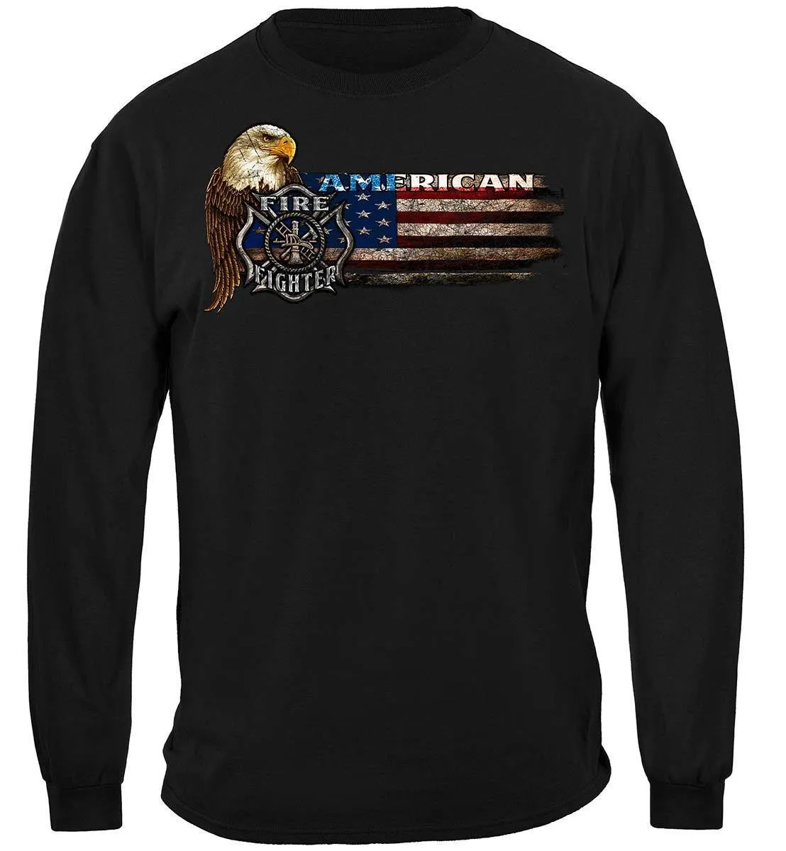 Firefighter Eagle and Flag - Firefighter- Hoodie-Long Sleeve Shirt-Premium Crewneck Firefighter T-Shirt-Fire fighter gift