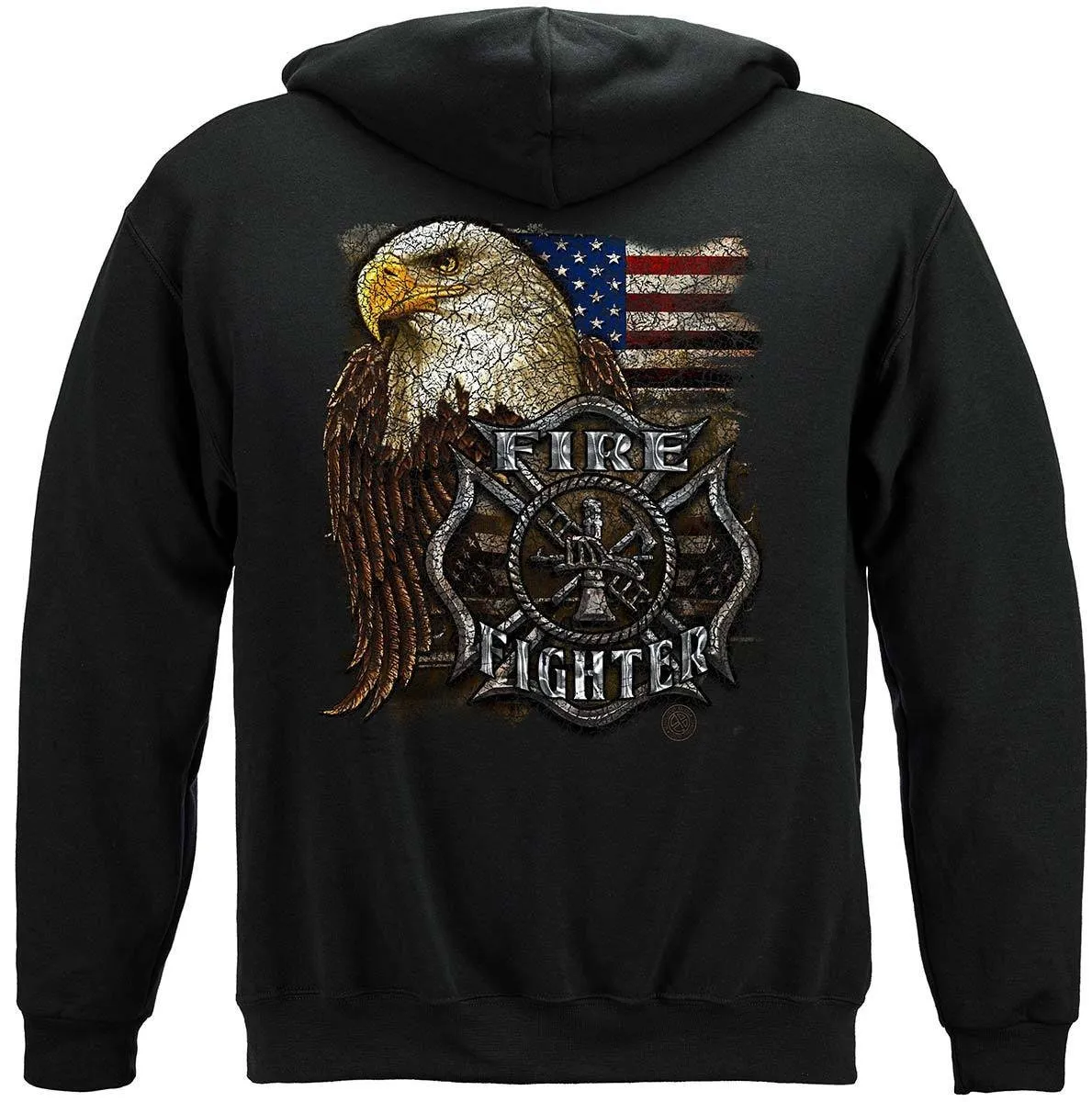 Firefighter Eagle and Flag - Firefighter- Hoodie-Long Sleeve Shirt-Premium Crewneck Firefighter T-Shirt-Fire fighter gift