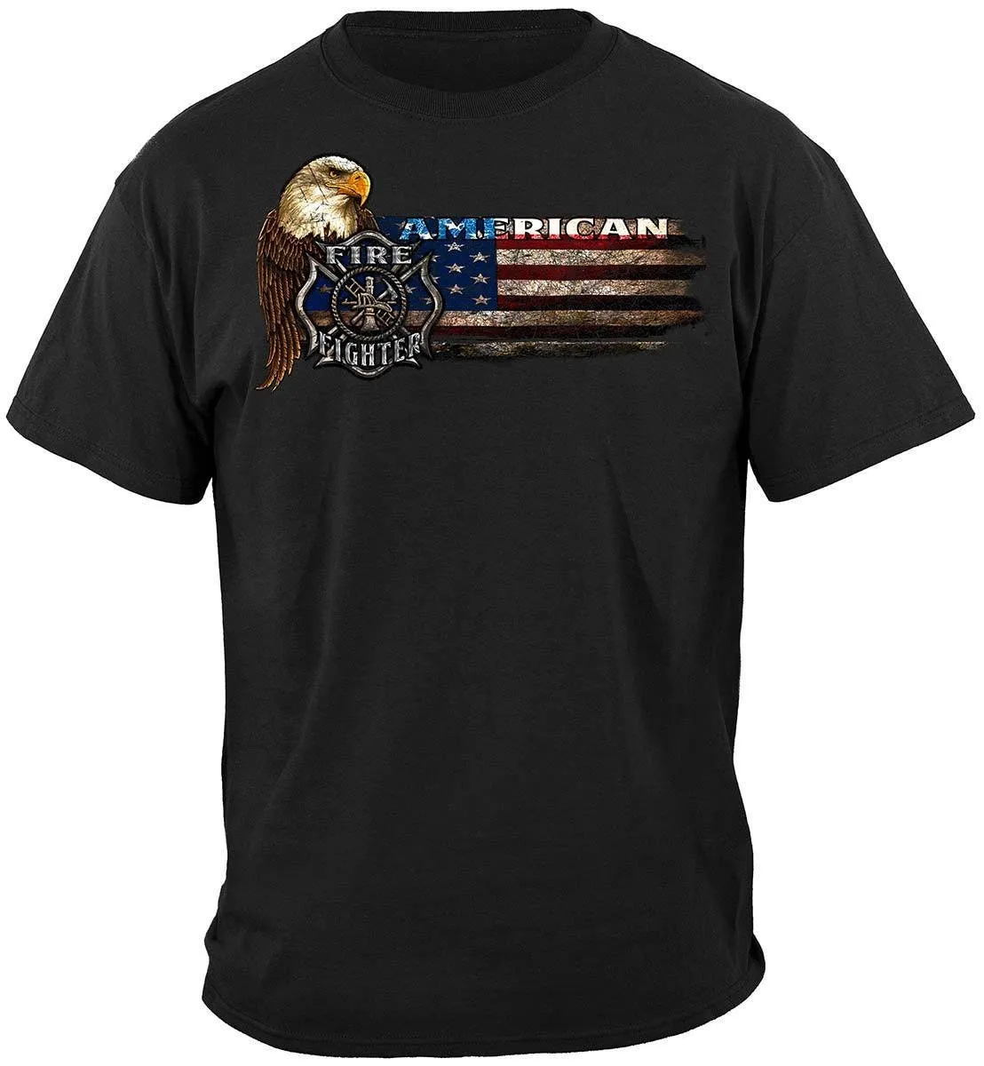 Firefighter Eagle and Flag - Firefighter- Hoodie-Long Sleeve Shirt-Premium Crewneck Firefighter T-Shirt-Fire fighter gift