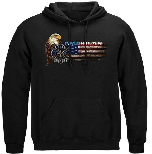 Firefighter Eagle and Flag - Firefighter- Hoodie-Long Sleeve Shirt-Premium Crewneck Firefighter T-Shirt-Fire fighter gift