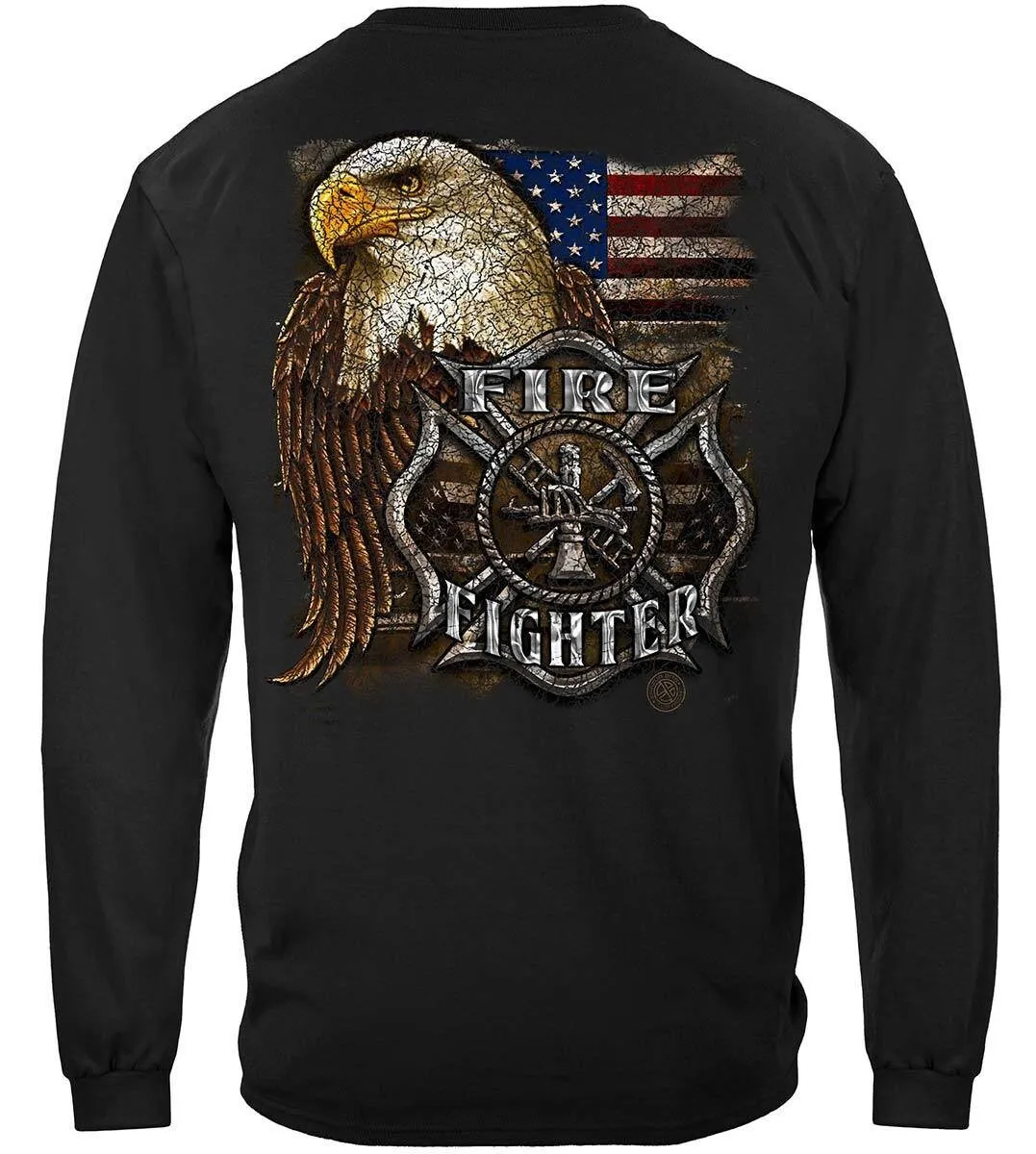 Firefighter Eagle and Flag - Firefighter- Hoodie-Long Sleeve Shirt-Premium Crewneck Firefighter T-Shirt-Fire fighter gift