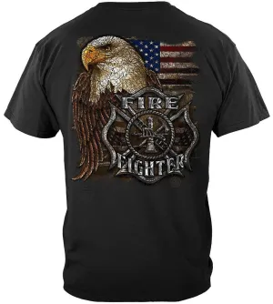 Firefighter Eagle and Flag - Firefighter- Hoodie-Long Sleeve Shirt-Premium Crewneck Firefighter T-Shirt-Fire fighter gift