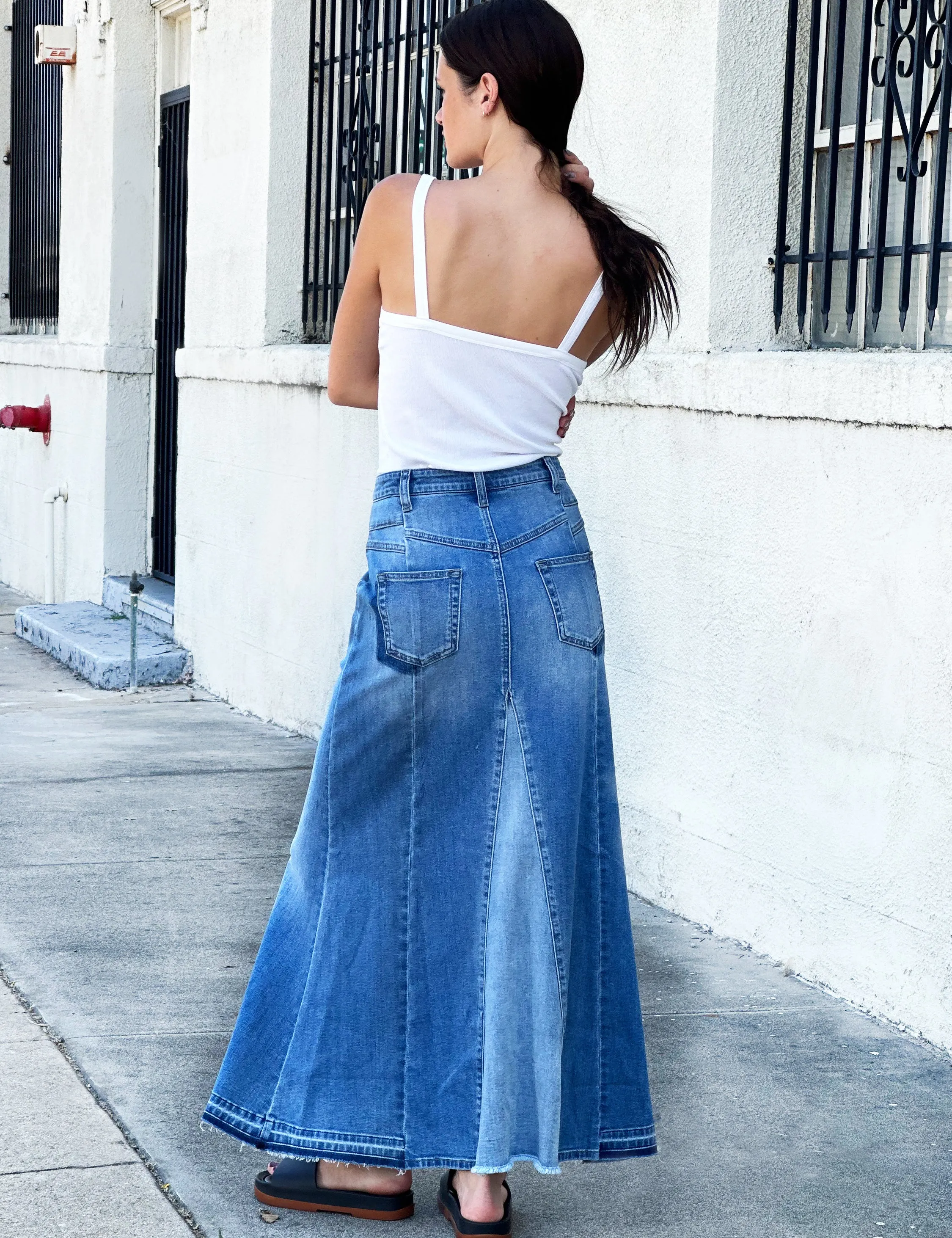 Flare Bliss Maxi Denim Skirt