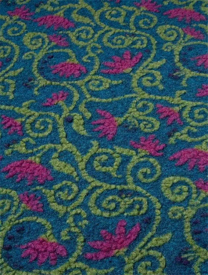 FLOWERWALK PETROL ~ Felted Wool fabric