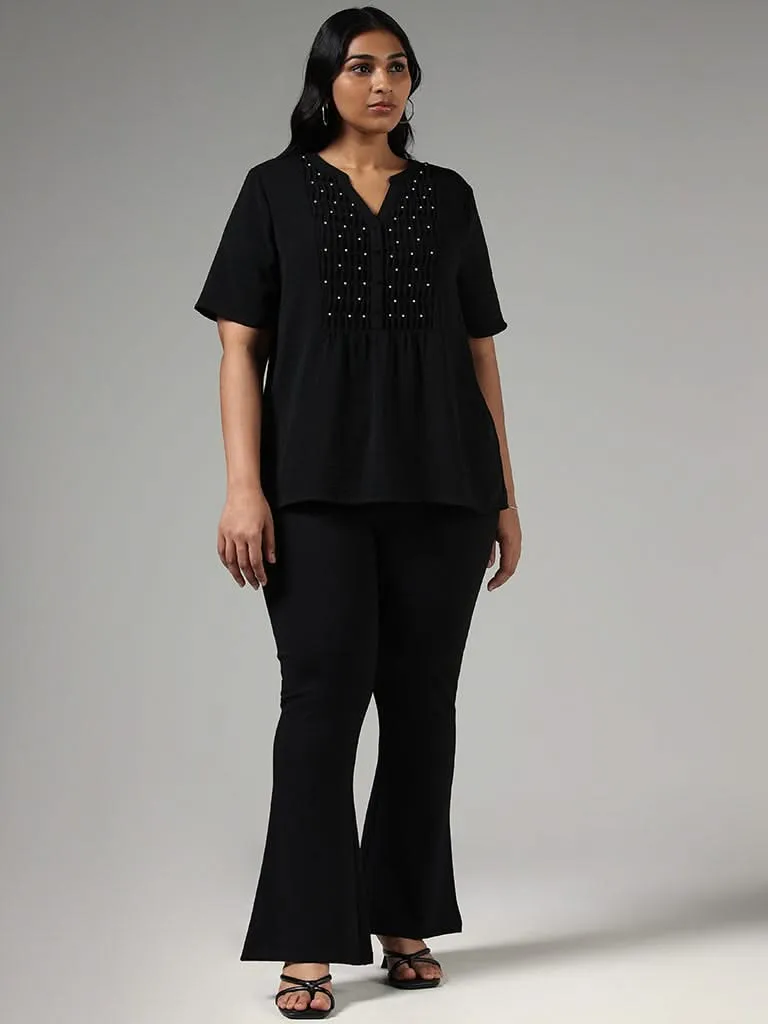 Gia Black Smock Pearl Embroidered Top