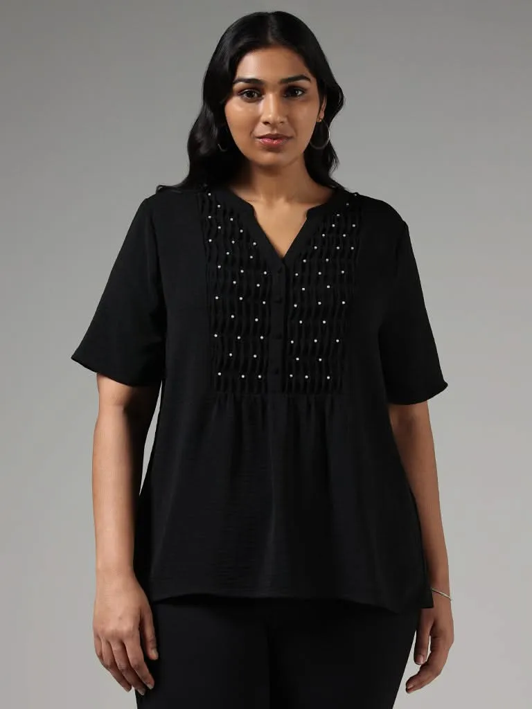 Gia Black Smock Pearl Embroidered Top