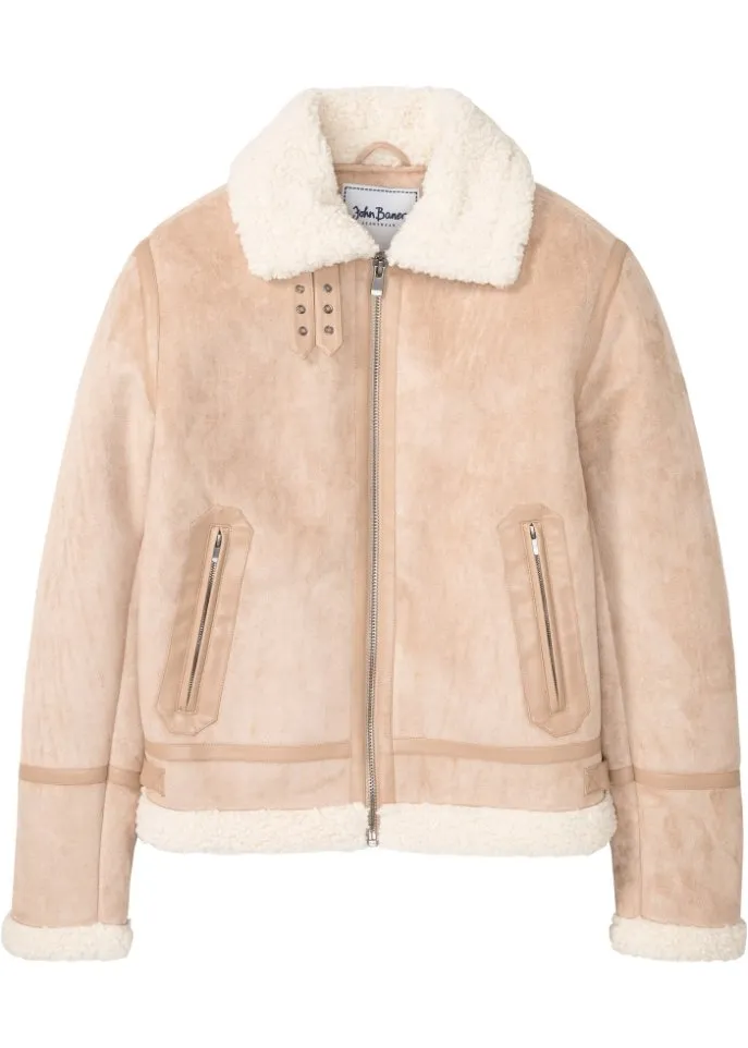 John Baner Jeanswear faux leather bomber, beige