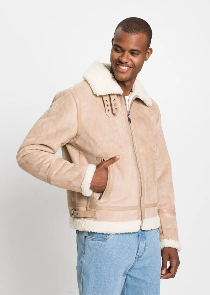 John Baner Jeanswear faux leather bomber, beige