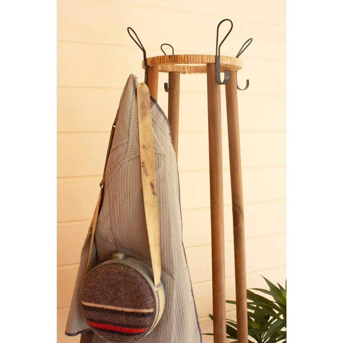 Kalalou - TALL RATTAN COAT RACK WTH UMBRELLA BASKET - CLL2557