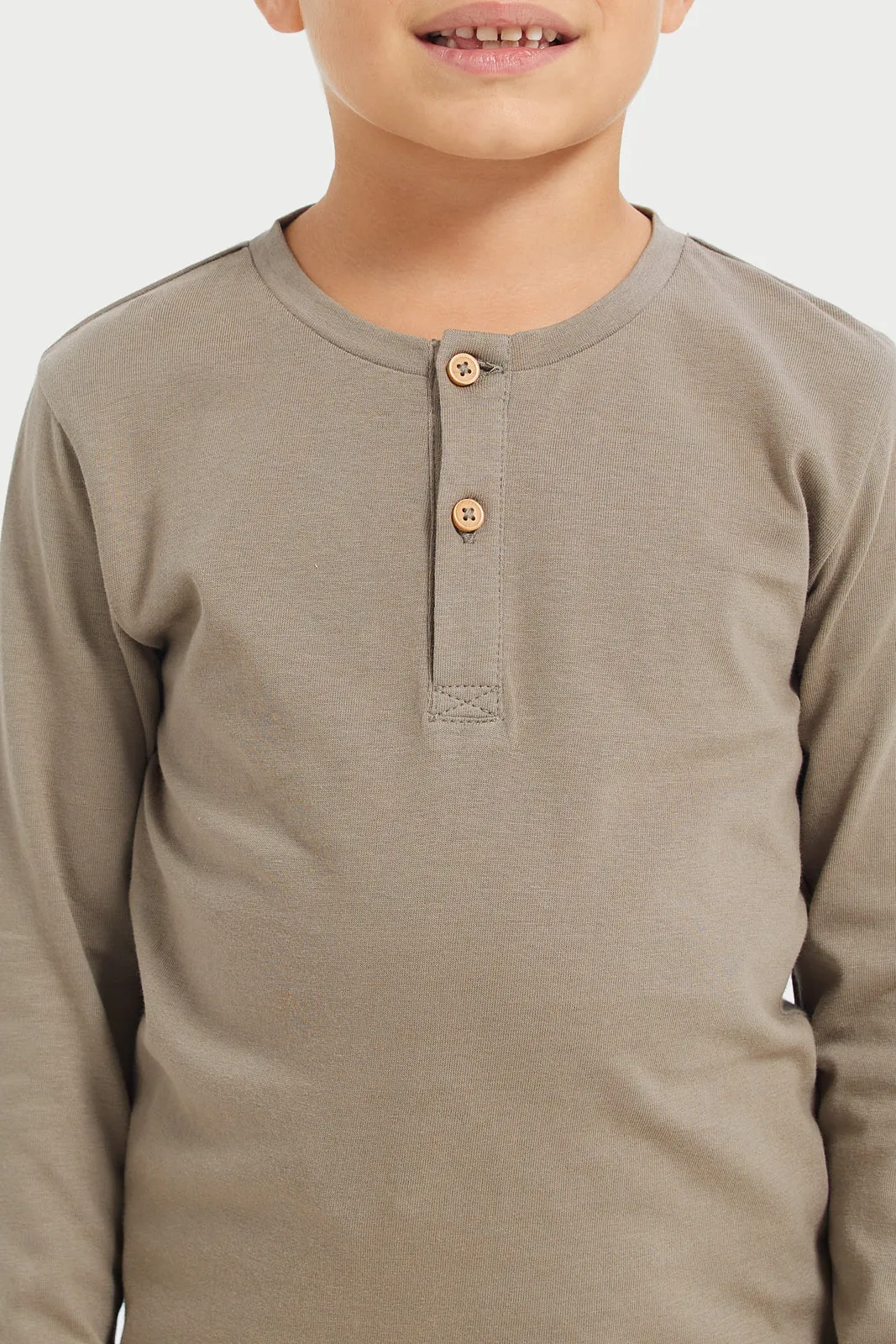 Khaki Long Sleeve Henley T-Shirt