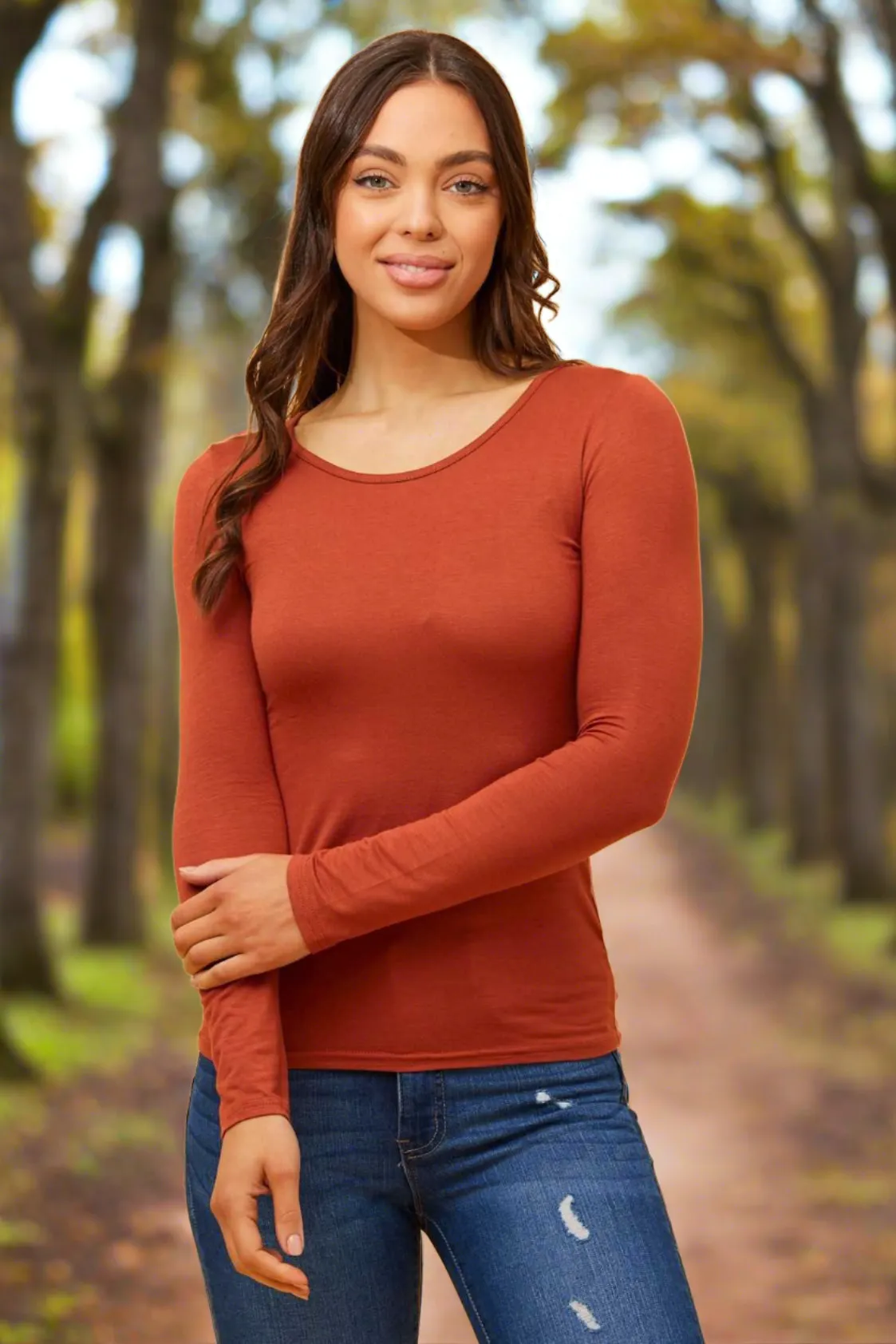 Long Sleeve Fitted Top - Rust