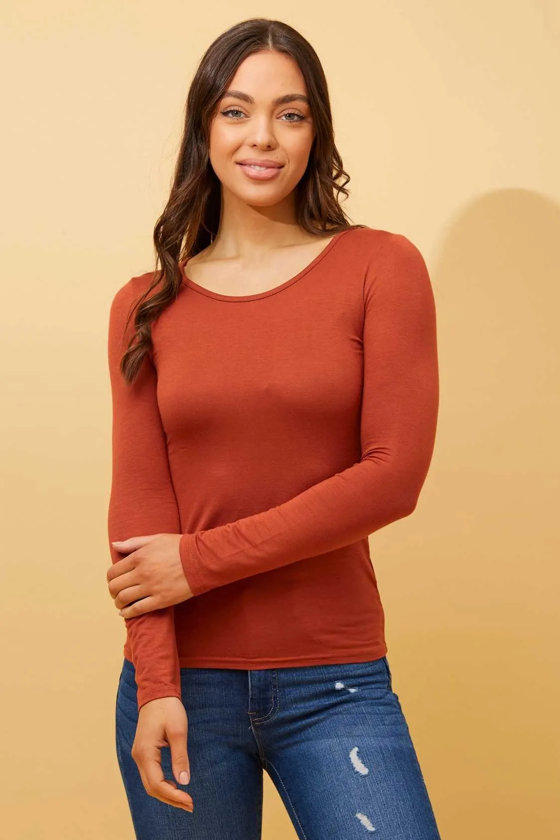 Long Sleeve Fitted Top - Rust