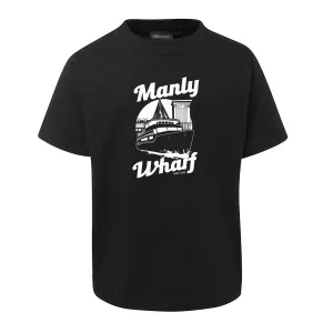 Manly Wharf Ferries Childrens T-Shirt (Black, White Print)