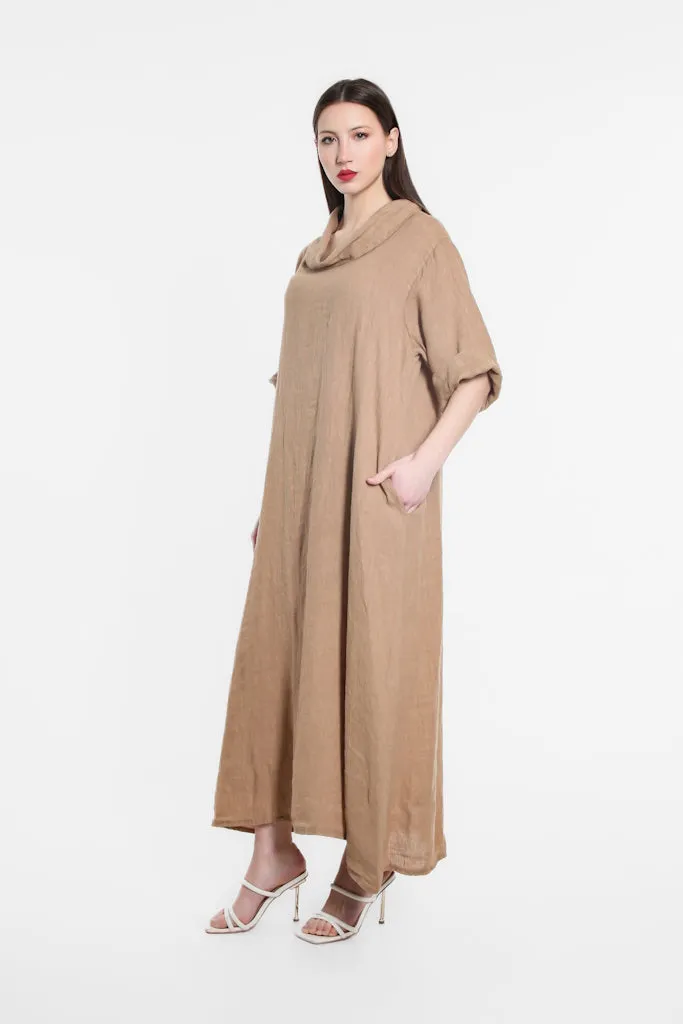 Mara Cowl Neck Linen Maxi Dress (DQ103)