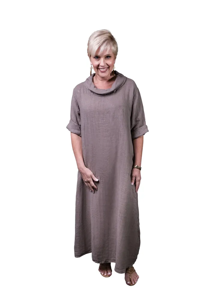 Mara Cowl Neck Linen Maxi Dress (DQ103)