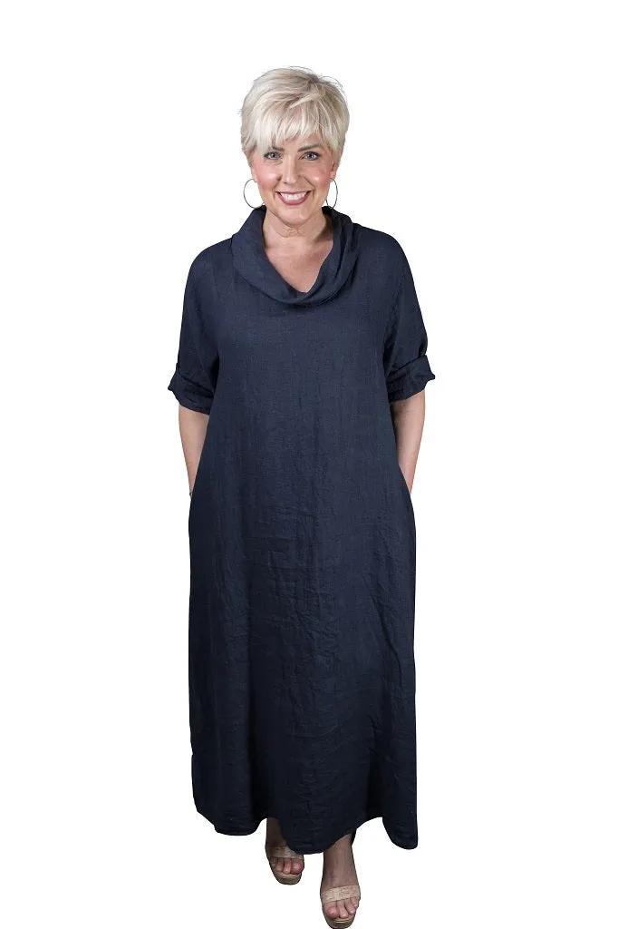 Mara Cowl Neck Linen Maxi Dress (DQ103)