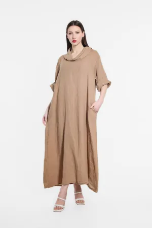 Mara Cowl Neck Linen Maxi Dress (DQ103)