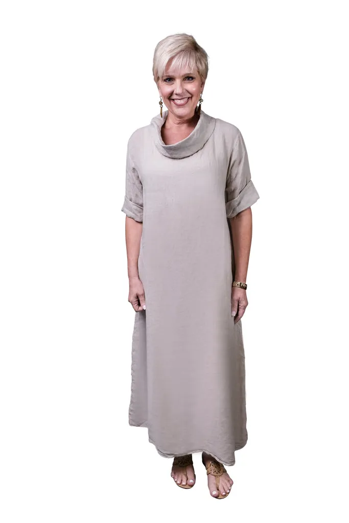 Mara Cowl Neck Linen Maxi Dress (DQ103)