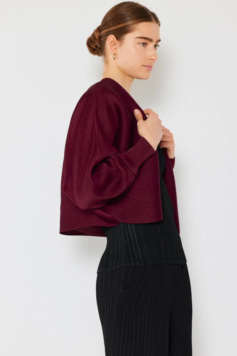 Marina West Swim Rib Pleated Puff Sleeve Bolero Cardigan