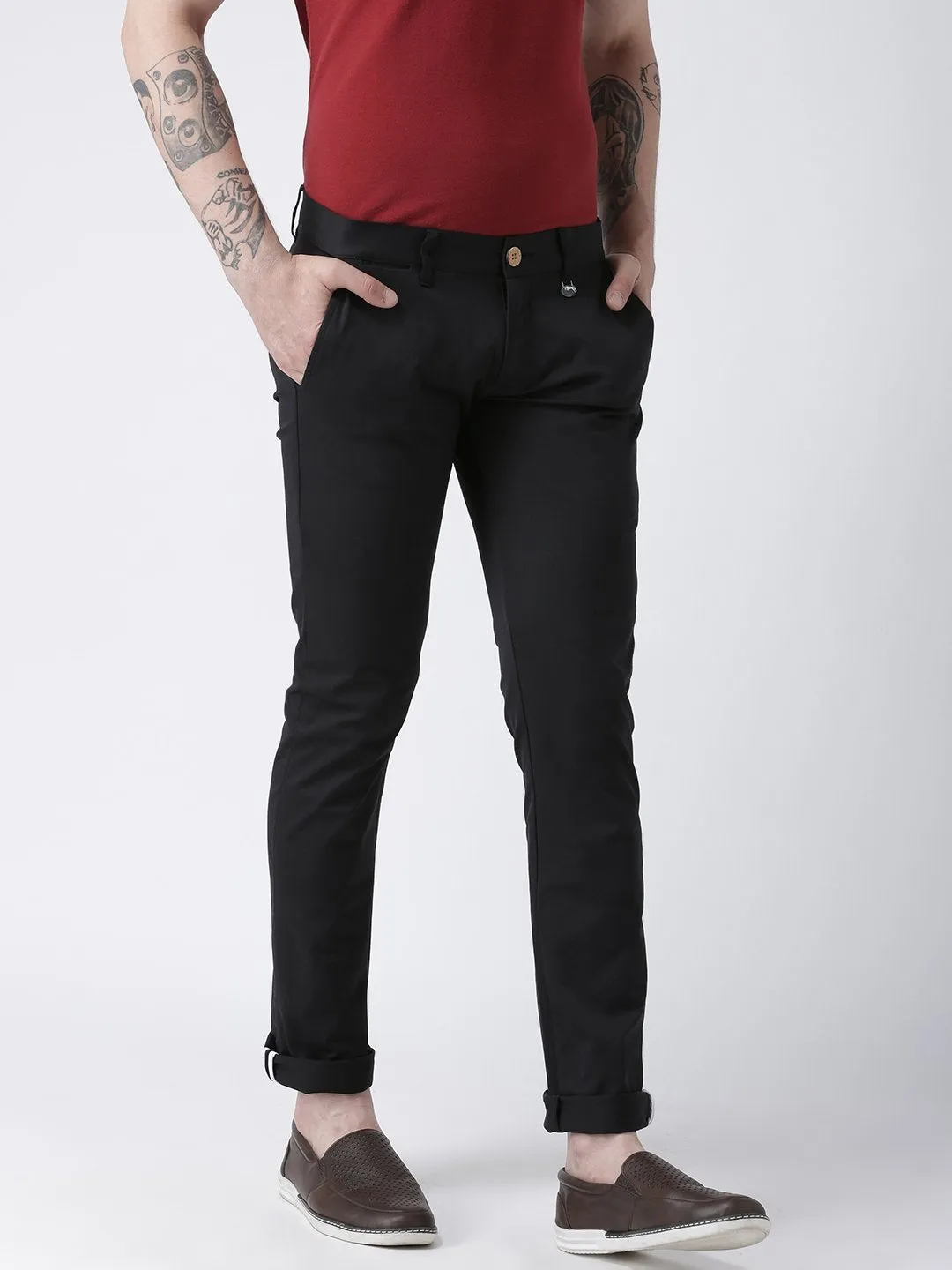 Men Black Slim Fit Solid Chinos