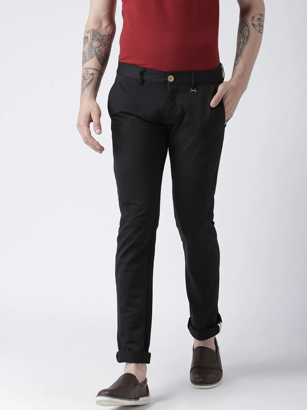 Men Black Slim Fit Solid Chinos