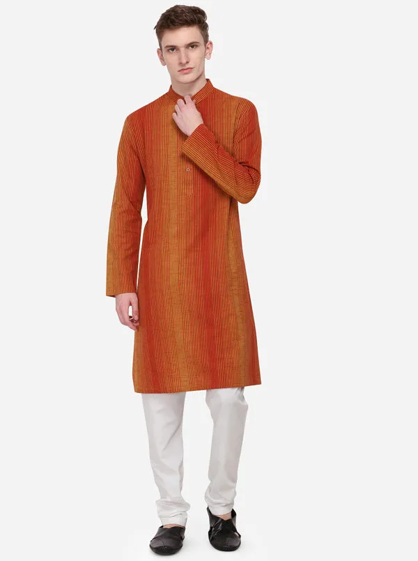 Mustard Yellow & Red Striped Regular Fit Kurta | Azania